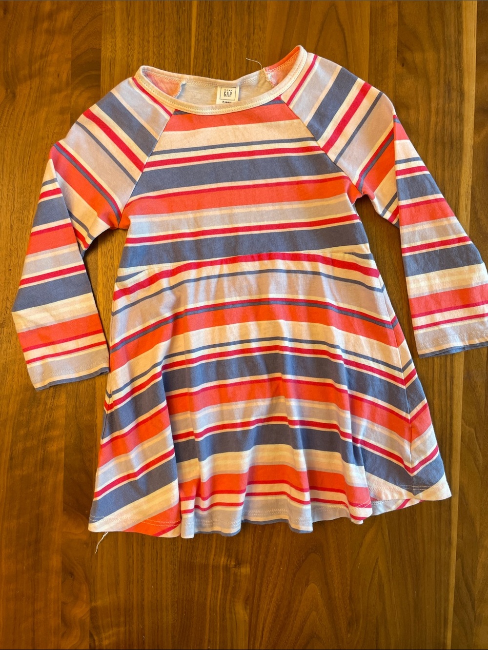 GAP Girls Striped Pink, Blue & White Long-Sleeve Dress